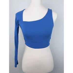 Galita Women's Knit Top Blue Cobalt  Cropped Asymmetrical One Sleeve Size Large